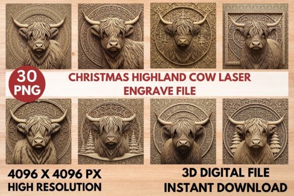 3D Christmas Highland Cow Laser File: A Festive Addition to Your Holiday Crafting Projects