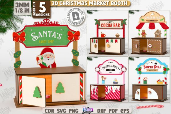 3D Christmas Market Booth Laser Cut Set: Festive Craft Made Easy