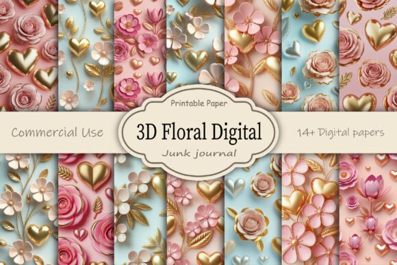 3D Floral and Hearts Seamless Patterns for Premium Design Projects