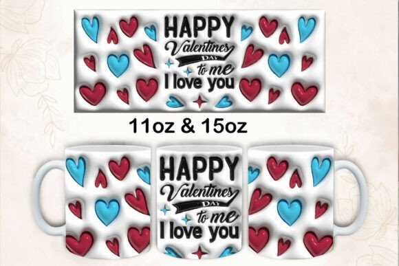 3D Inflated Happy Valentine’s Day I Love Mug Design