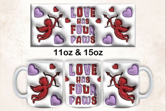 3D Inflated Love Has Four Paws Cupid Mug