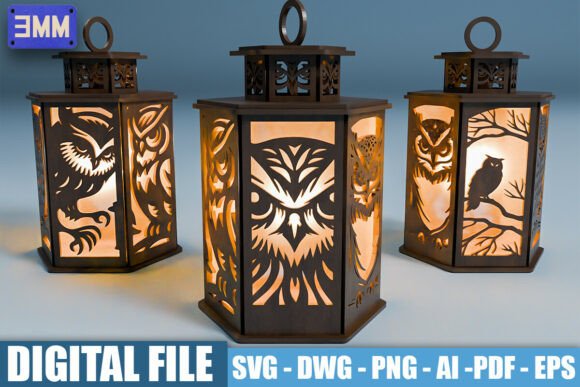 3D Owl Lantern Laser Cut Files