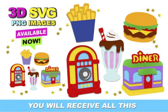 50s Diner 3D SVG and Clipart: A Creative Resource for DIY Projects