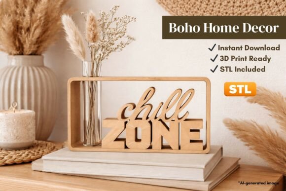 Boho Chill Zone Decor Sign STL for Easy 3D Printing: A Modern and Cozy Decor Solution