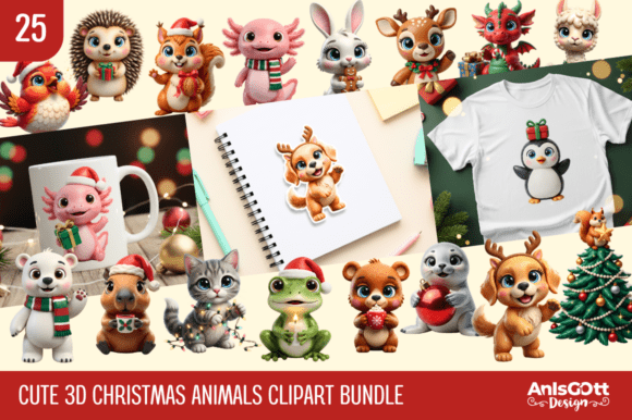 Celebrate the Holidays with the Cute 3D Christmas Animals Clipart Bundle