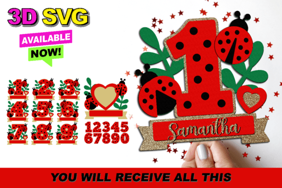 Ladybug Numbers Topper 3D SVG for Creative Projects